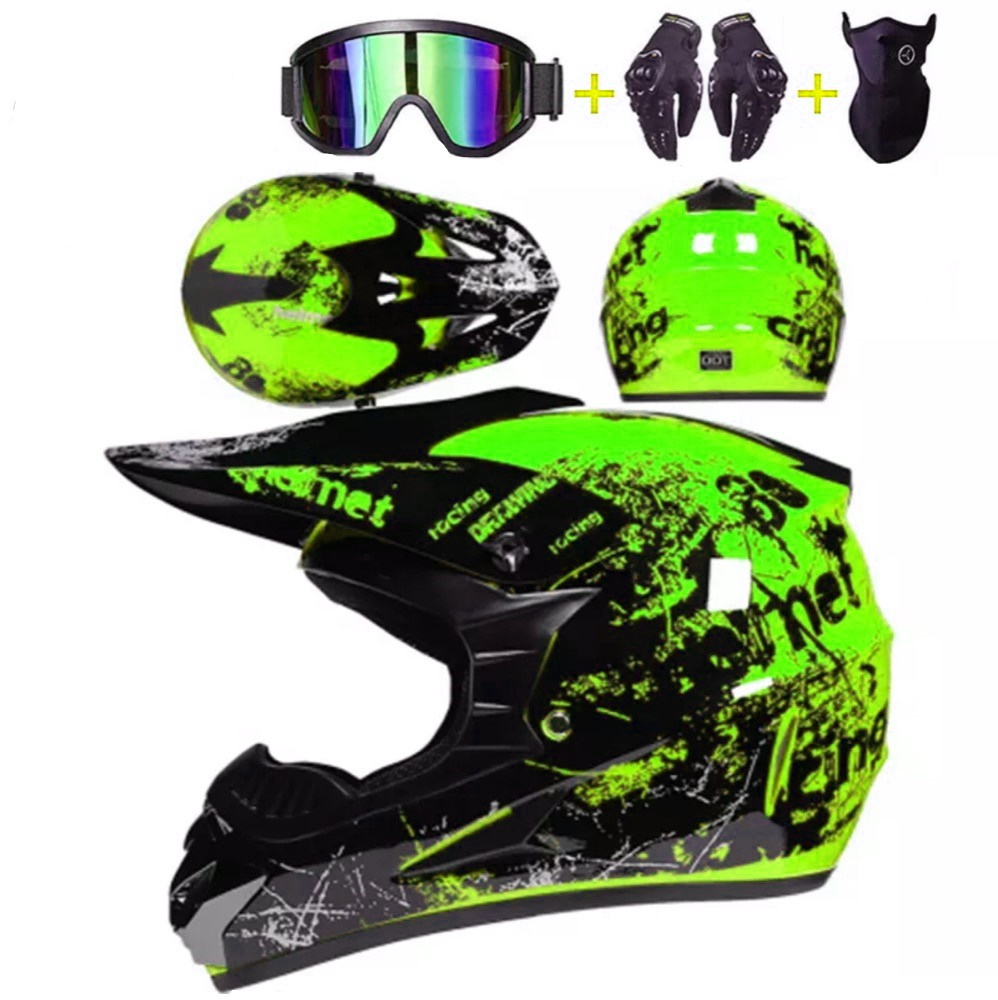 XTR motocross helma zelená SET