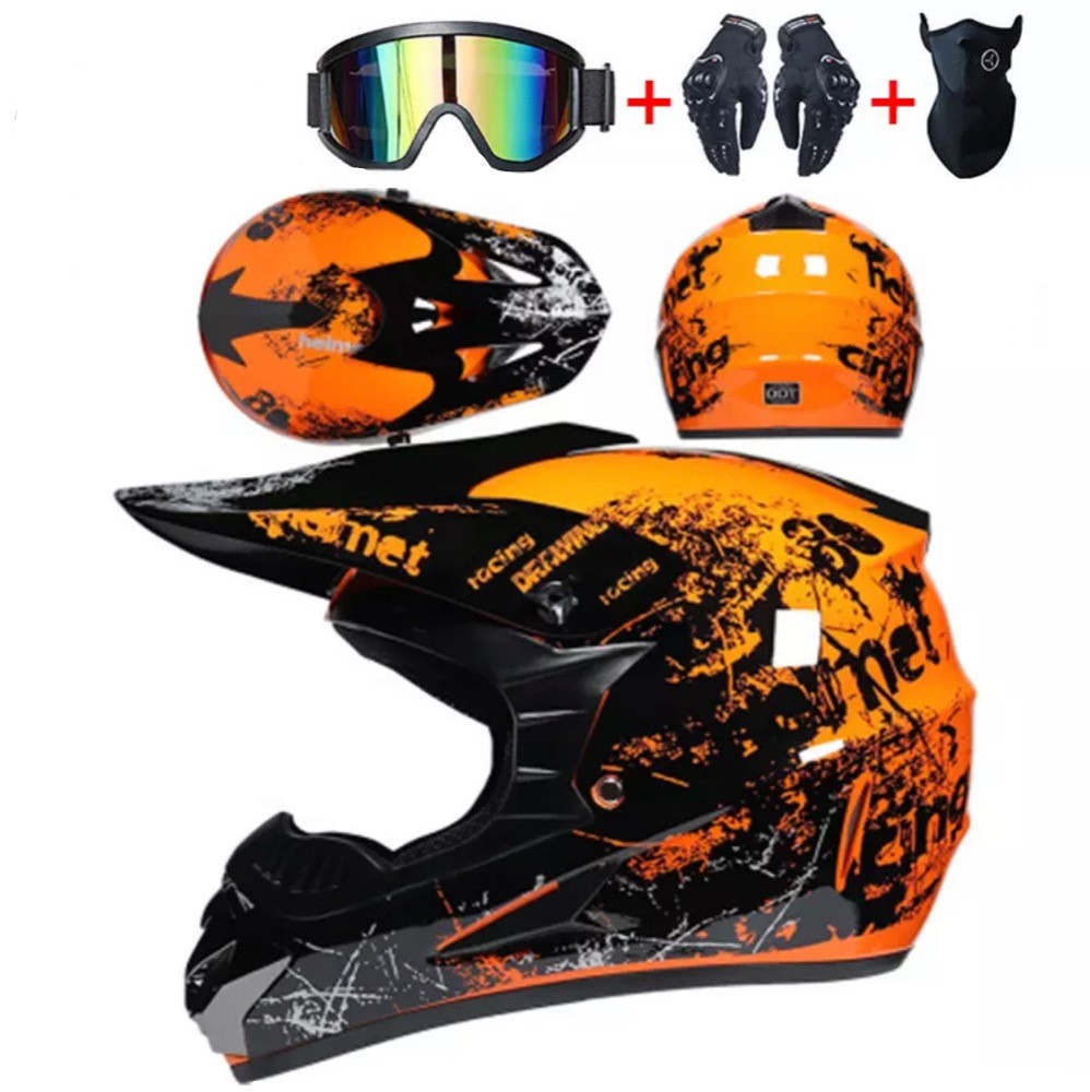 XTR motocross helma oranžová SET