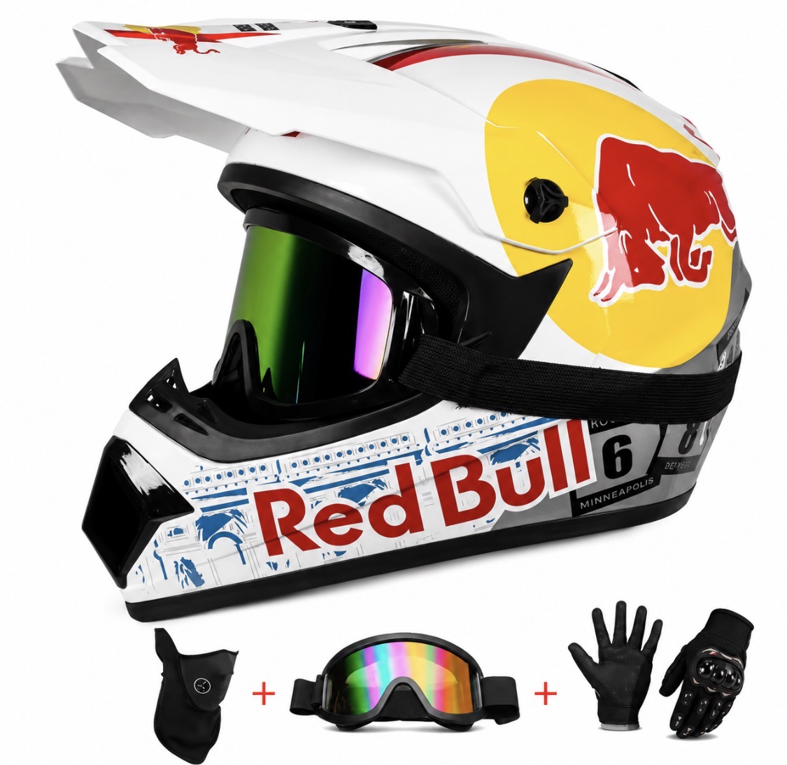 Krosová moto přilba bílá RedBull SET