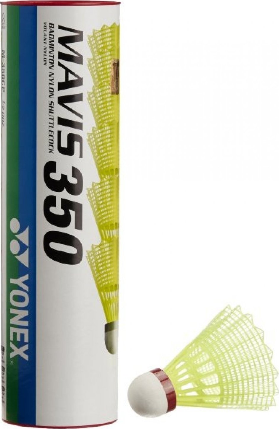 Badmintonové míče plastové Yonex Mavis 350 žluté s červeným pruhem 6 ks