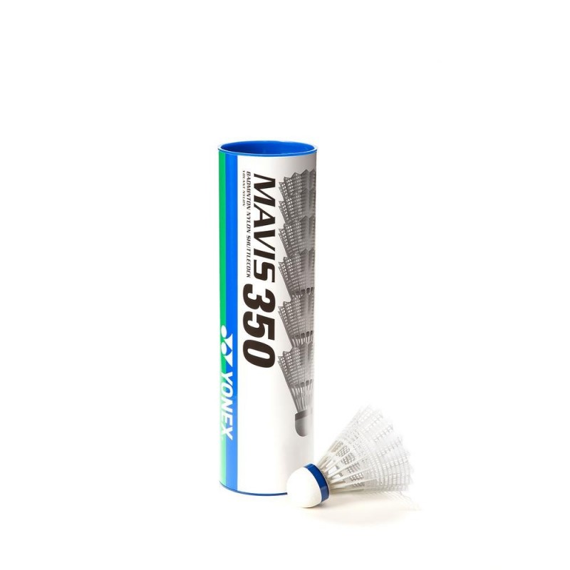 Badmintonové míče plastové Yonex Mavis 350 bílé s modrým pruhem 6 ks