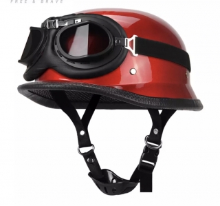 Německá retro helma + retro brýle červená