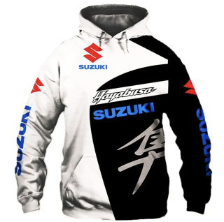 Moto mikina Suzuki bílá s klokaní kapsou