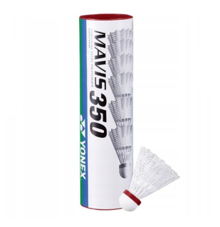 Badmintonové míče plastové Yonex Mavis 350 bílé s červeným pruhem 6 ks